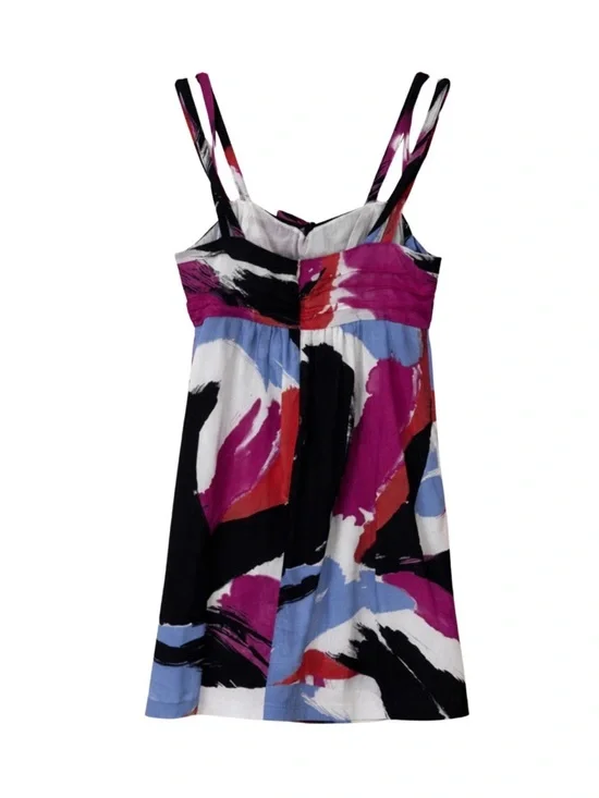 Kensie Sleeveless Silk Cotton Dress with Purple Pink Abstract Print Size Small - Picture 3 of 5